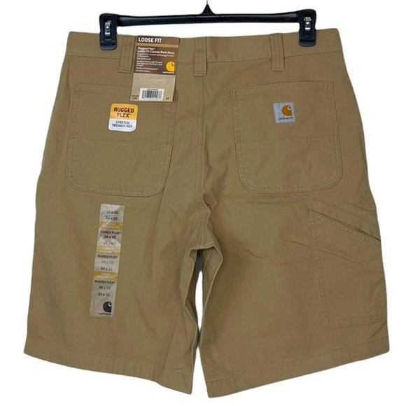 Carhartt Mens Rugged Flex Canvas Work Shorts Brown Loose Fit Stretch 34 New - Picture 2 of 12